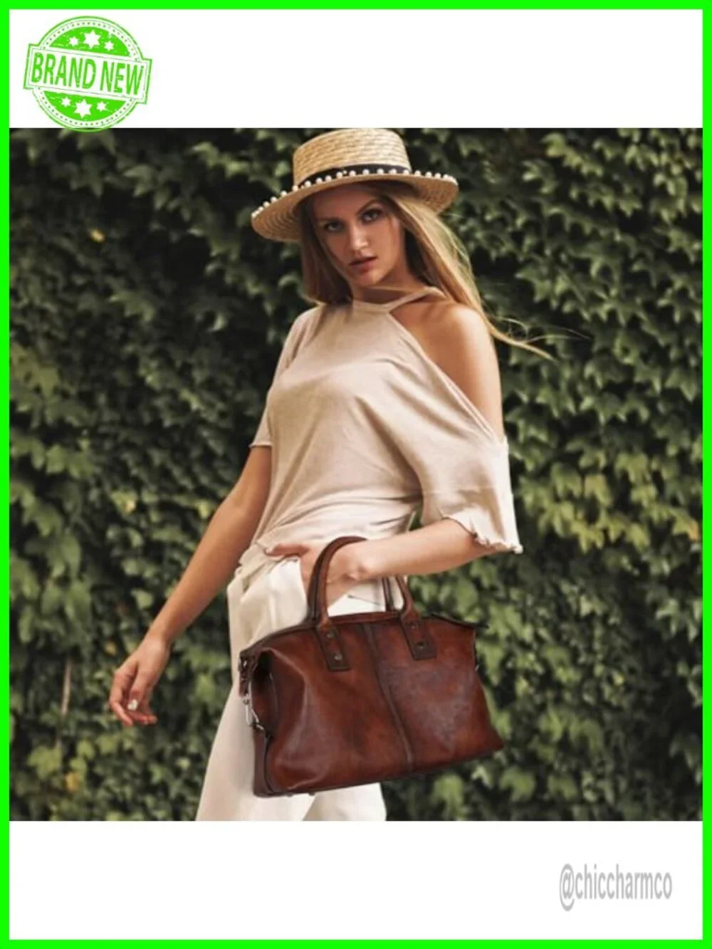 Vegetable Tanned Leather Satchel Handbag Shoulder Crossbody Purse